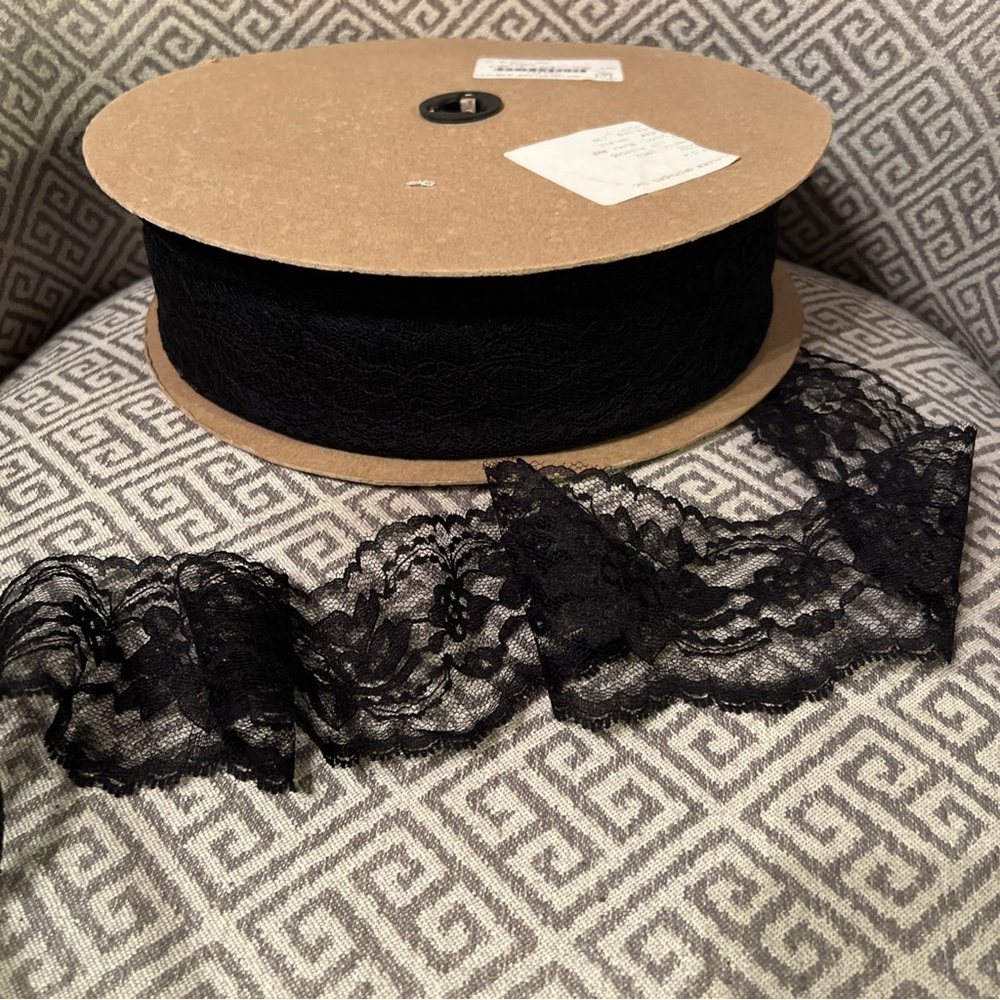 Vtg. 3" Klauber Brothers NY Black Lace Trim.  8 Yard Increments. New Roll